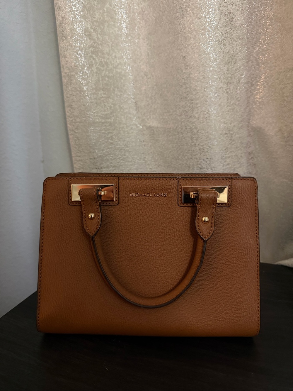 Michael Kors Tan Saffiano Leather Satchel with Gold Hardware